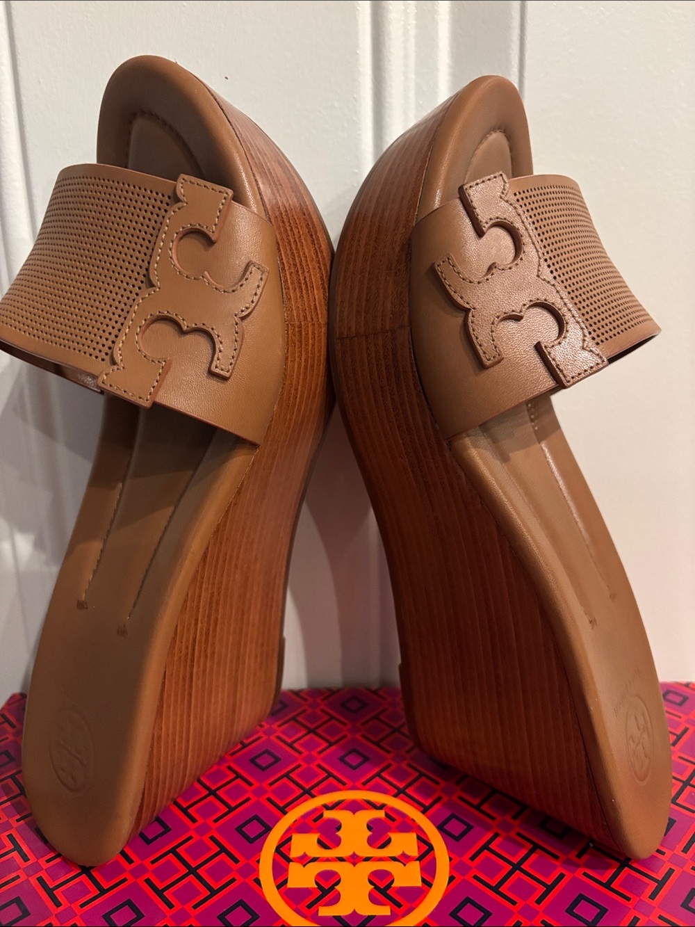 Tory Burch Mikael 80mm Leather Platform Wedge Slides